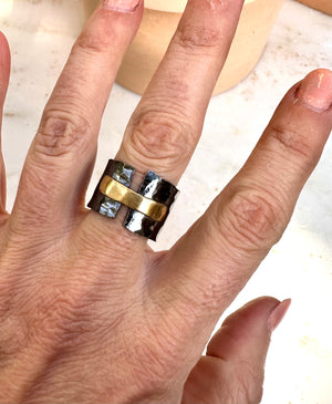 BLACK + GOLD STRAP RING