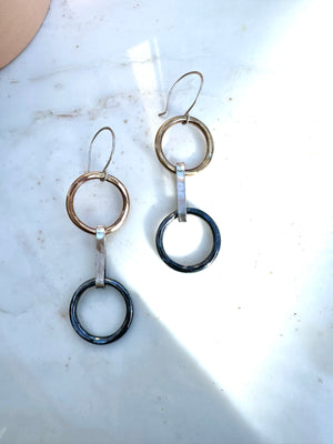 BLACK + GOLD CIRCLE EARRINGS