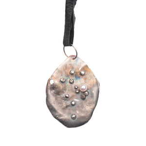Oxidized Recycle Pendant Pearls Leather Union Studio Metals
